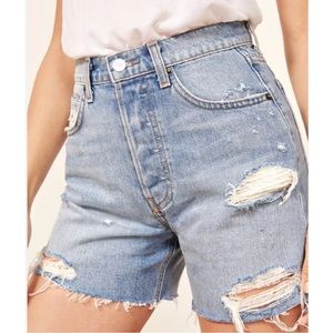 Reformation “Lola” Distressed High Rise Jean Shorts